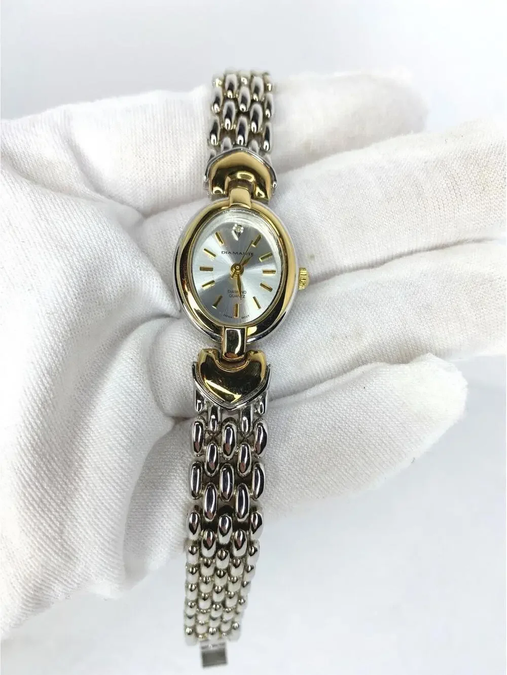 Diamante Women's Silvertone Diamond Quartz Watch Metal Link Bracelet Band